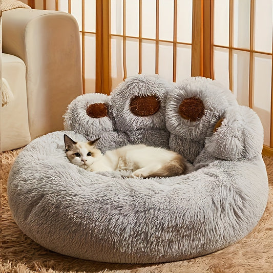 Luxury Plush Cat Bed with Cozy Bear Paw Design, Comfortable Pet House Sofa for Cats and Small Dogs, Nylon Material with Non-Skid Bottom, Pet Cushion with Unique Filling - Pack of 1