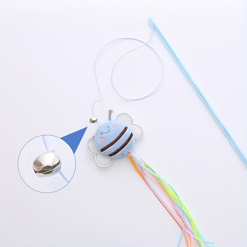 [Plush Bee Cat Teaser] Exquisite Plush Bee Shaped Cat Teaser | New with Fresh Plastic Pole and Color Matching Tassel