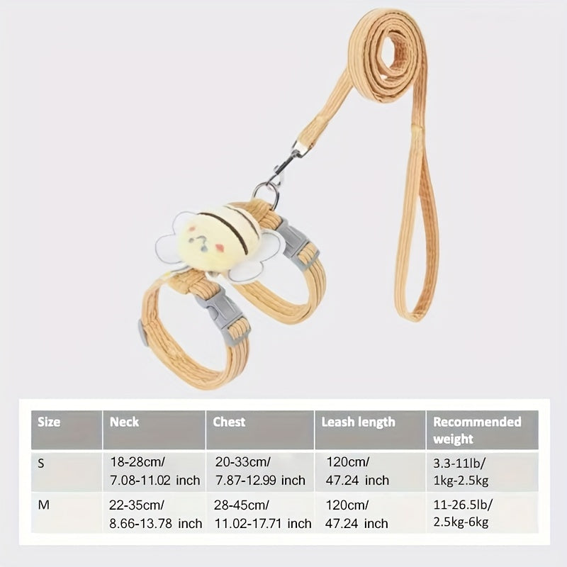 [1pc Adjustable Cat Traction Leash] 1pc Cute Cat Traction Leash, Adjustable Chest And Back Straps For Walking Pets, Pet Outdoor Traveling Supplies