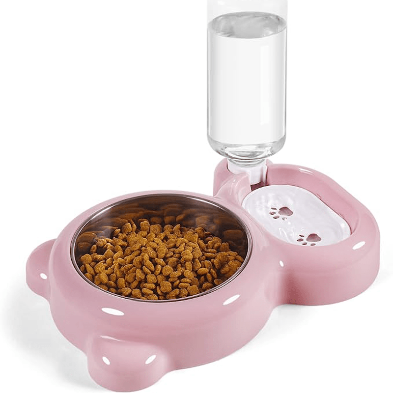 This Double Bowl Set & Automatic Water Dispenser Bottle for Keeping Your Pet Hydrated & Fed