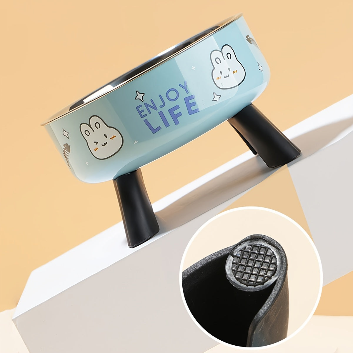 Elevated Stainless Steel Pet Bowl with Cute Pattern - Non-Slip, Spill-Proof Design for Small Dogs & Cats