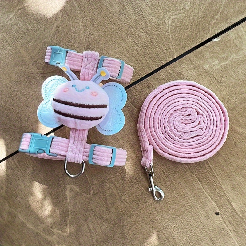 [1pc Adjustable Cat Traction Leash] 1pc Cute Cat Traction Leash, Adjustable Chest And Back Straps For Walking Pets, Pet Outdoor Traveling Supplies