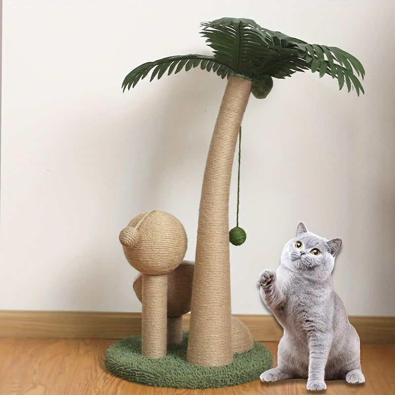 Coconut Tree Cat Scratching Post with Playful Hanging Ball - Durable ABS Resin, Ideal for Indoor Cats, Cat Climbing, Cat Bed