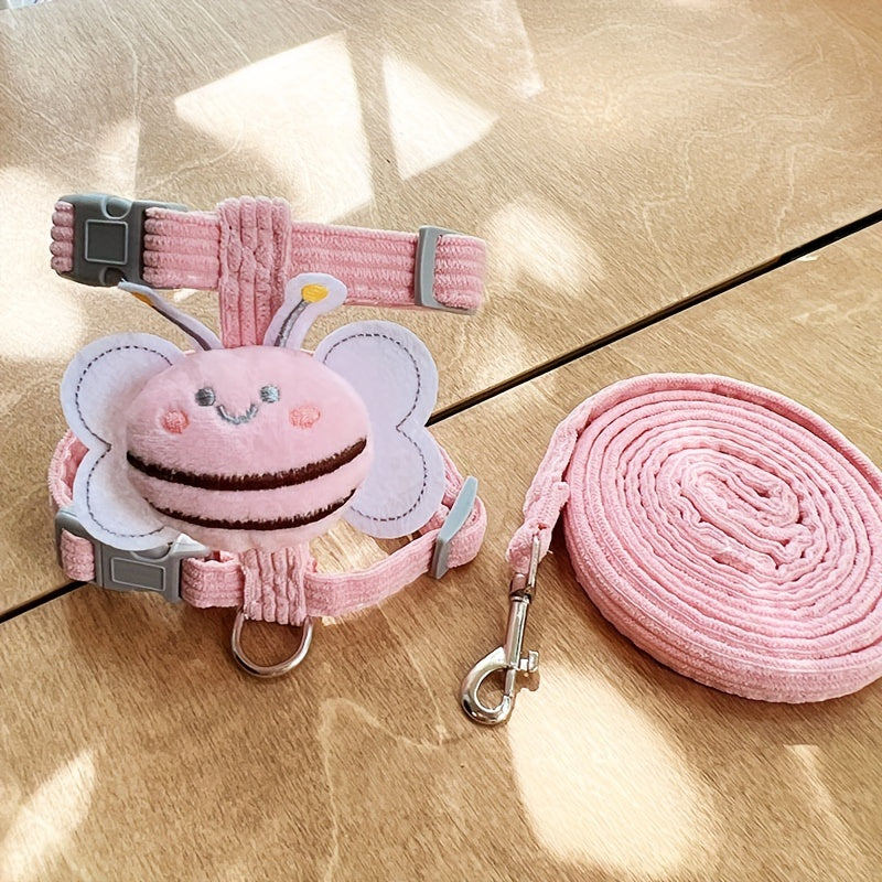 [1pc Adjustable Cat Traction Leash] 1pc Cute Cat Traction Leash, Adjustable Chest And Back Straps For Walking Pets, Pet Outdoor Traveling Supplies