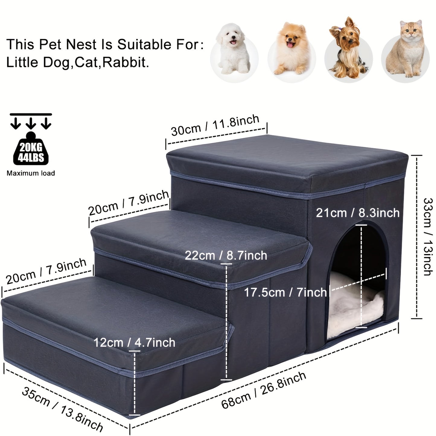 1PC Amazingtour Cat Dog Steps Dog Stairs With Pet Bed& Sofa Foldable 3 Tiers Steps Dog Steps With Storage Boxes For Small Dog And Cat Pet Ladder For Dogs Cats Blue